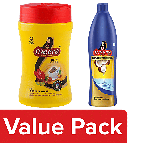 Buy Meera Herbal Hairwash Powder 120g & 100 Pure Coconut Hair Oil