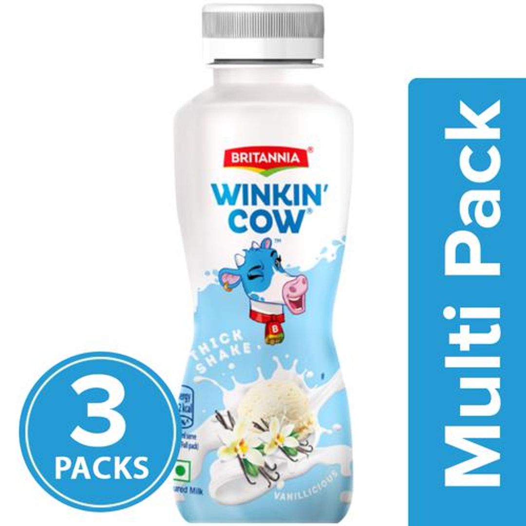 Britannia Winkin' Cow Thick Milkshake - Vanillicious, Rich In Calcium, 3x180 ml Multipack
