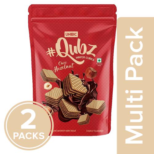 UNIBIC Qubz Wafer Cubes - Choco Hazelnut Sandwich Biscuit, 2 x 150 g (Multipack) 