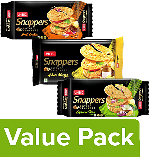 Buy UNIBIC Snappers Potato Crackers, Cream 'N' Onion + Indi Spice