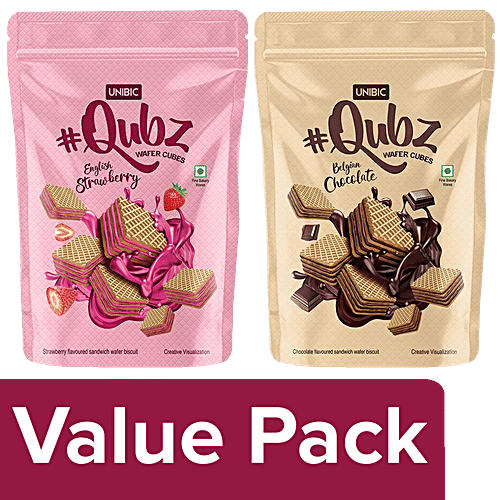 Buy UNIBIC Qubz Wafer Cubes English Strawberry + Belgian Chocolate Sandwich Biscuit Online at