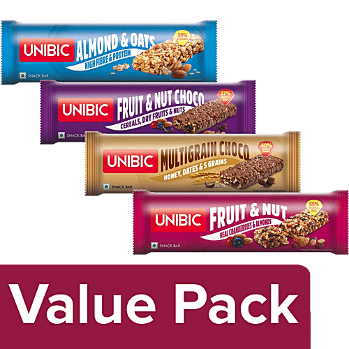 Buy UNIBIC Snack Bar Almond & Oats + Fruit & Nut, Choco + Multigrain