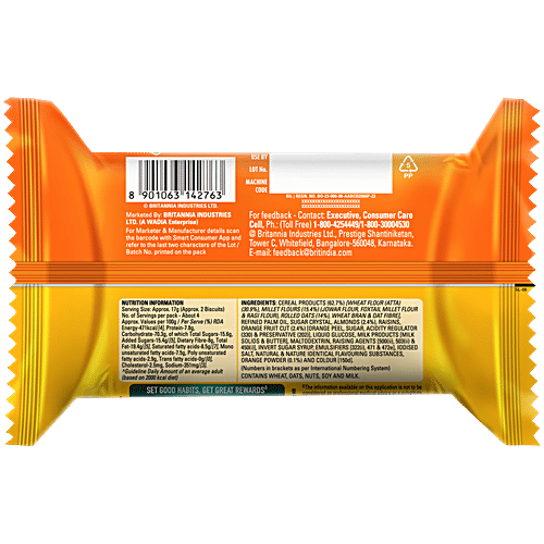 Britannia Nutri Choice Oats Orange & Almond Biscuits, 4 x 75 g Multipack 