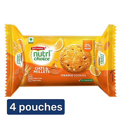 Britannia Nutri Choice Oats Orange & Almond Biscuits, 4 x 75 g Multipack 