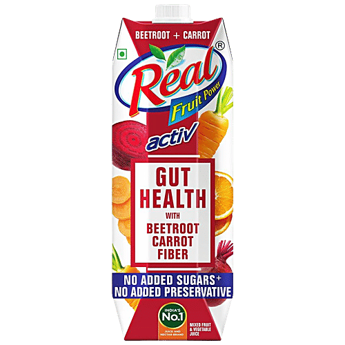 Real Activ Beetroot & Carrot Juice - Helps Gut Health, No Added Sugars & Preservative, 2 x 1 L Multipack 
