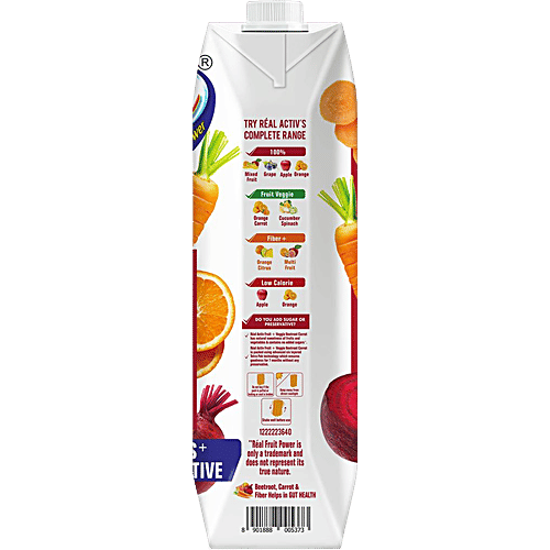 Real Activ Beetroot & Carrot Juice - Helps Gut Health, No Added Sugars & Preservative, 2 x 1 L Multipack 