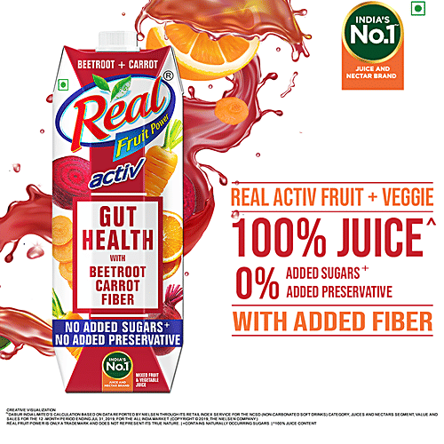 Real Activ Beetroot & Carrot Juice - Helps Gut Health, No Added Sugars & Preservative, 2 x 1 L Multipack 