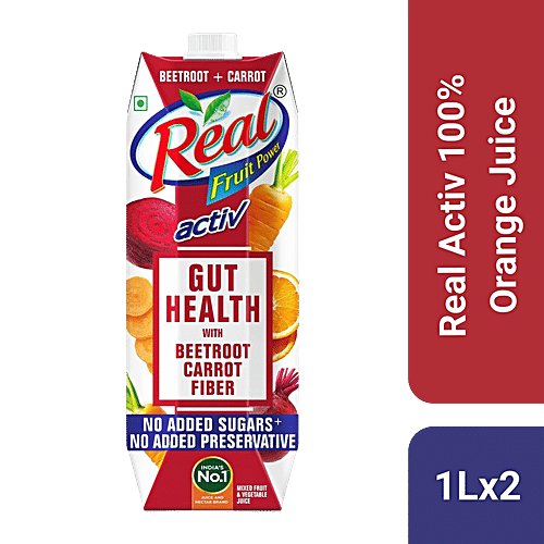 Real Activ Beetroot & Carrot Juice - Helps Gut Health, No Added Sugars & Preservative, 2 x 1 L Multipack 