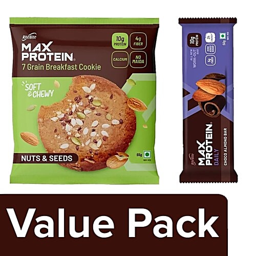RiteBite Max Protein Daily Choco Almond Bar + Nuts & Seeds 7 Grain Breakfast Cookie, combo