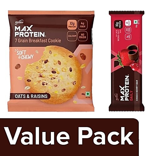 RiteBite Max Protein Daily Choco Berry Bar + Oats & Raisins 7 Grain Breakfast Cookie, combo