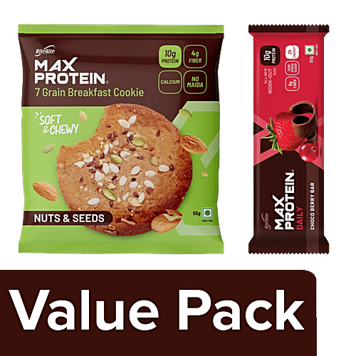 Buy RiteBite Max Protein Daily Choco Berry Bar + Nuts & Seeds 7 Grain Breakfast Cookie Online at