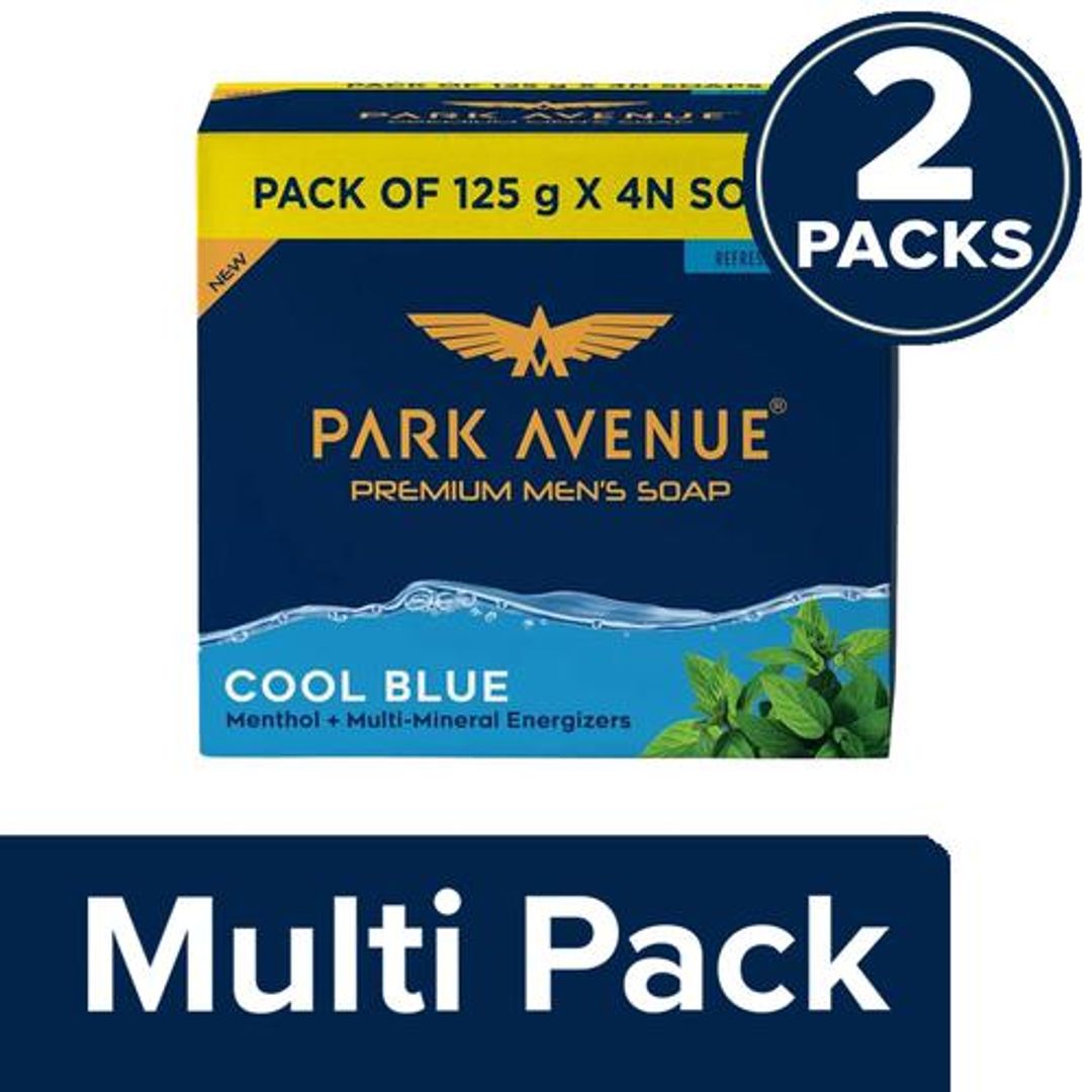 Park Avenue Premium Men's Soap - Cool Blue, Menthol Multi-Mineral Energizers, 2(4x125g) (Multipack)