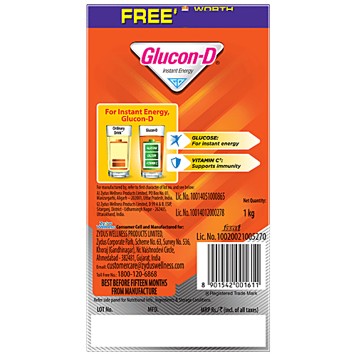 Glucon-D Instant Energy Nutrition Drink - Tangy Orange, 2 x 1 kg (Get Free Sipper) (Multipack) 