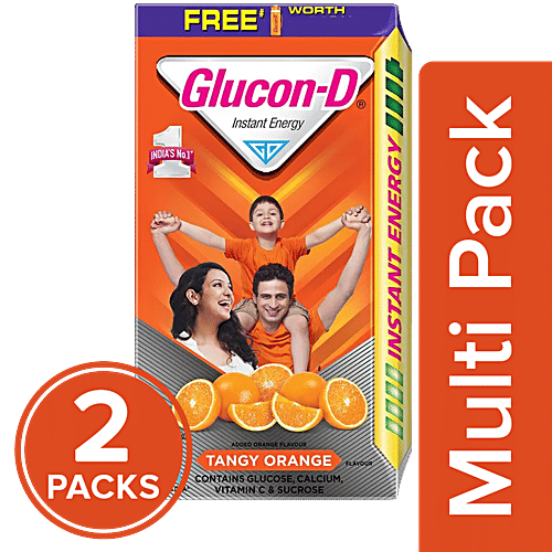 Glucon-D Instant Energy Nutrition Drink - Tangy Orange, 2 x 1 kg (Get Free Sipper) (Multipack) 
