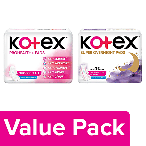 Buy Kotex Super Overnight Sanitary Pads XL+ 14 pcs & ProHealth+