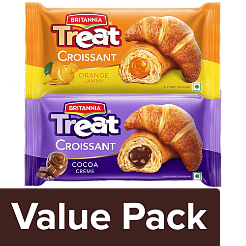 Britannia Treat Croissant - Orange 45 g + Treat Croissant - Cocoa Creme Filling 45 g, Combo 2 Items