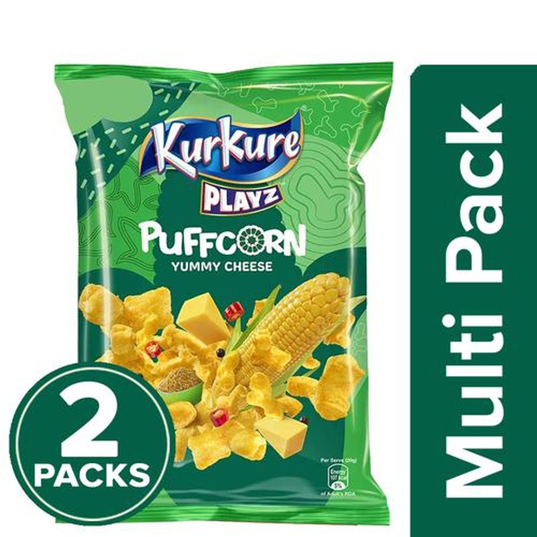 Kurkure Playz Puffcorn - Yummy Cheese, Namkeen, 2 x 80 g Multipack