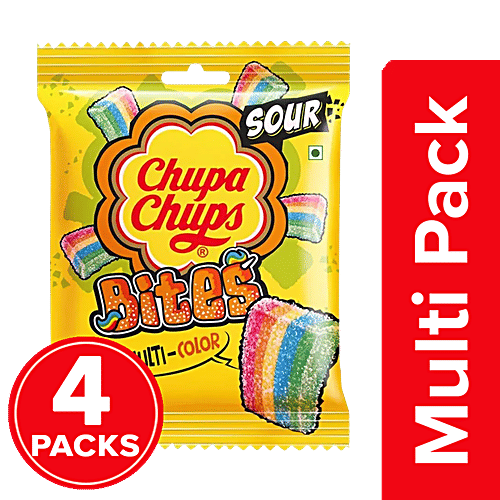 Chupa Chups Sour Bites Mixed Fruit Flavour Soft & Chewy Toffee, 4x61.6 g Multipack 