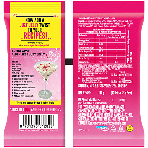 Alpenliebe Juzt Jelly Strawberry Flavour Soft Candy - With 25% Fruit Pulp, 4x140 g Multipack 