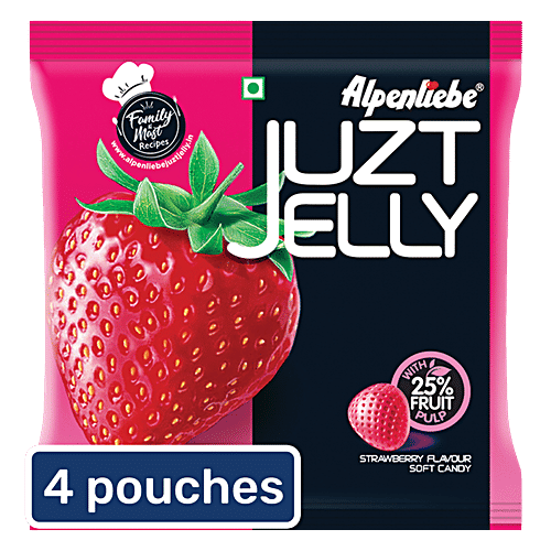 Alpenliebe Juzt Jelly Strawberry Flavour Soft Candy - With 25% Fruit Pulp, 4x140 g Multipack 