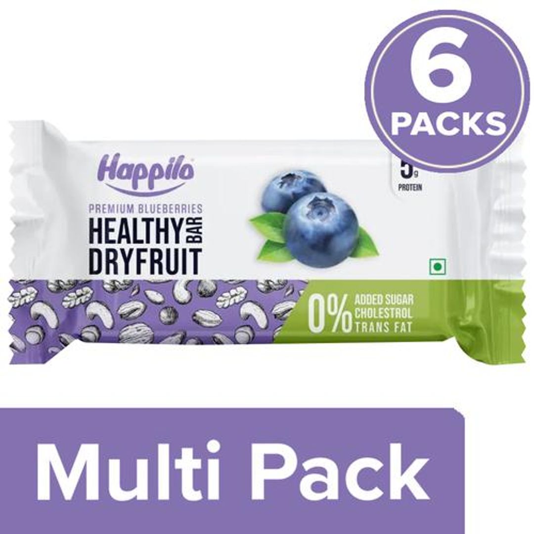Happilo Premium Blueberries Healthy Dry Fruit Bar - Rich In Protein, Gluten Free, 6x35 g Multipack