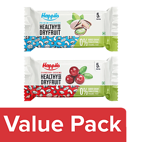 Happilo Healthy Dry Fruit Bar - Cranberry Cashew + Premium Pistachio, Each 35 g, Combo (2 Items) 