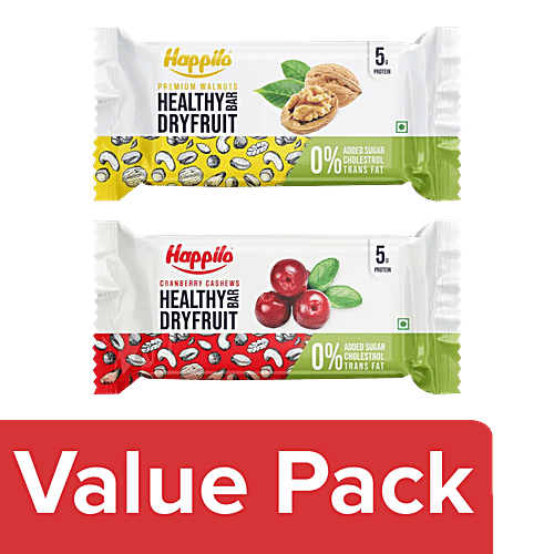 Happilo Healthy Dry Fruit Bar - Cranberry Cashew + Premium Walnut, Each 35 g, Combo (2 Items) 