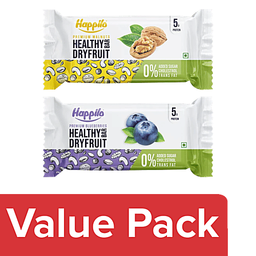 Happilo Healthy Dry Fruit Bar - Premium Walnut + Premium Blueberries, Each 35 g, Combo (2 Items) 