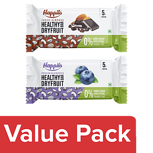 Happilo Healthy Dry Fruit Bar - Choco-Almond + Premium Blueberries, Each 35 g, Combo (2 Items) 