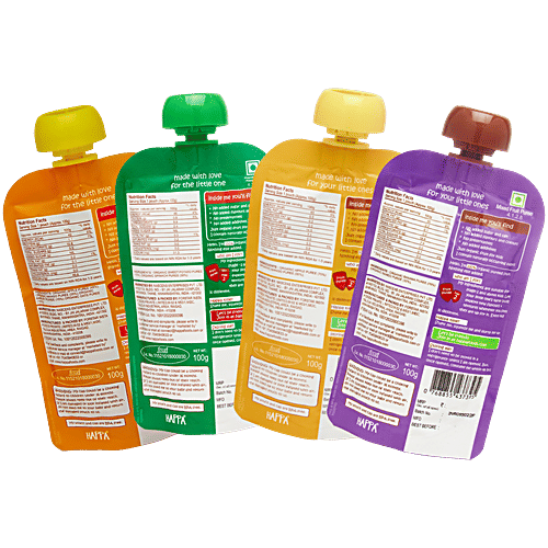 Happa Organic Fruits + Grains + Veggies Puree Baby Food, 100 g Each, Combo (4 Items)