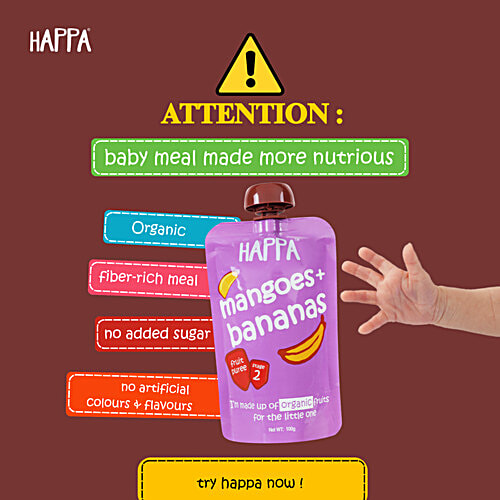 Happa Organic Fruits + Grains + Veggies Puree Baby Food, 100 g Each, Combo (4 Items)