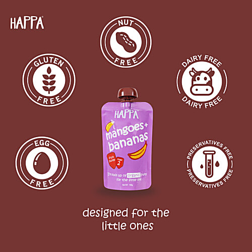 Happa Organic Fruits + Grains + Veggies Puree Baby Food, 100 g Each, Combo (4 Items)