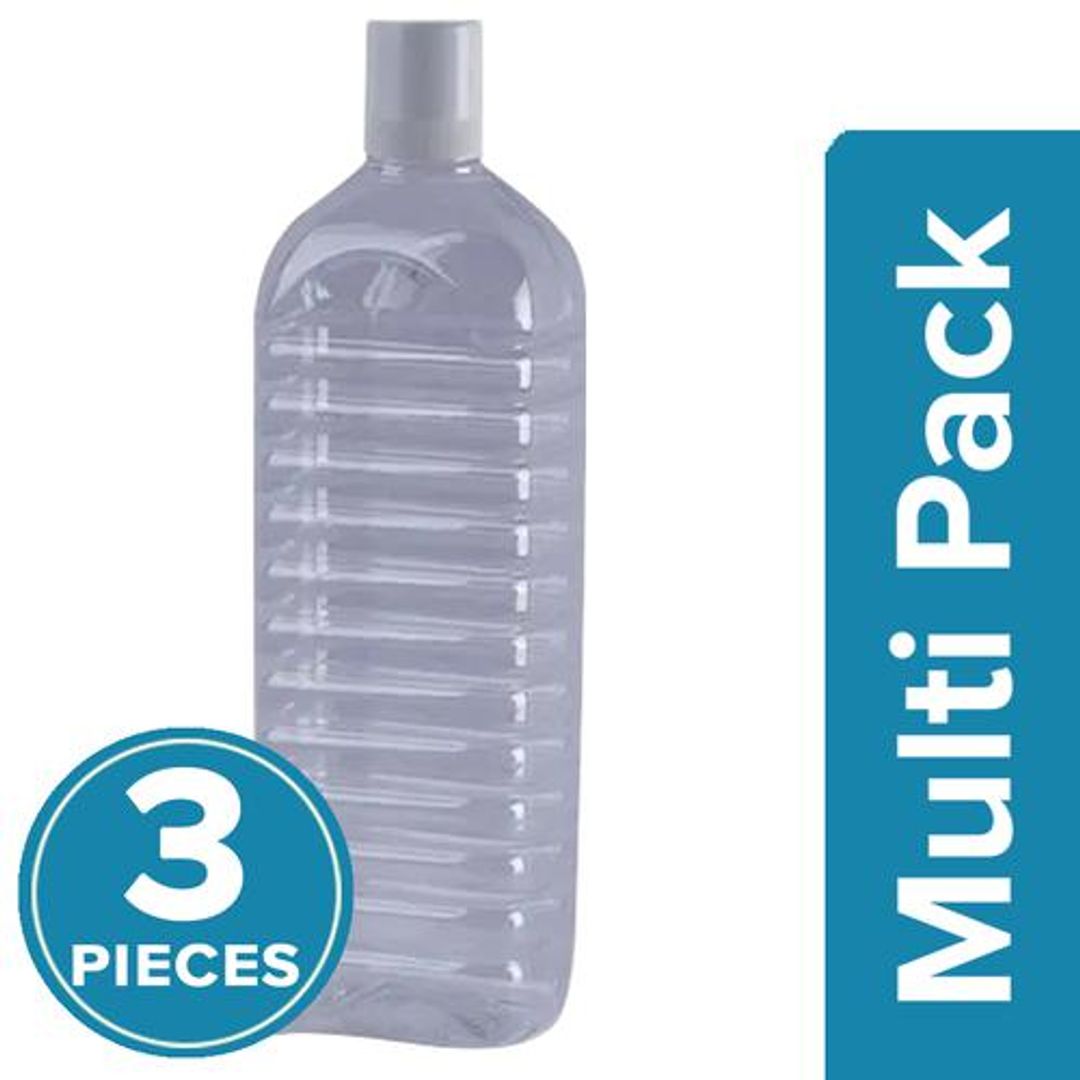 BB Home Leo Plastic PET Water Bottle - Break Resistant, Leak Proof, Narrow Mouth, Clear, 3 x 1 L Multipack