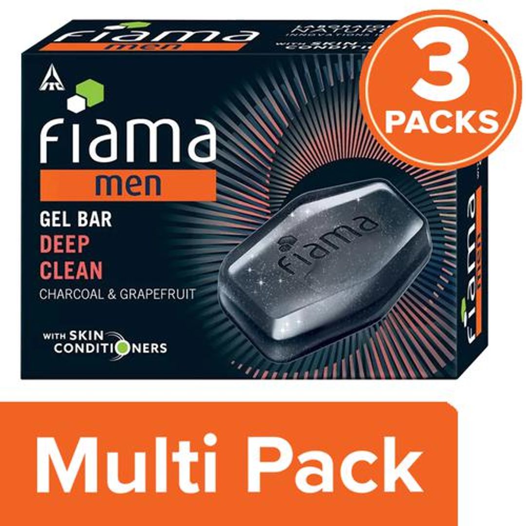 Fiama Men Deep Clean Gel Bar - Charcoal & Grapefruit, With Skin Conditioners, 3x125 g (Multipack)