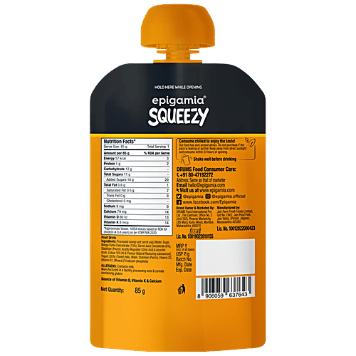 Epigamia  Squeezy Fruit Drink -Mango, Carrot &Yogurt 85g + Blueberry, Beetroot &Yogurt 85g, Combo 2 Items 