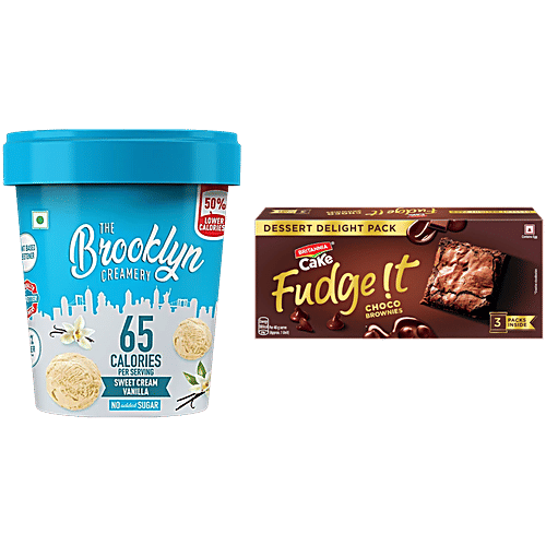 bb Combo TBC Vanilla Ice Cream 450 ml + Britannia Fudge It - Chocolate Brownie 120 g, Combo 2 Items 