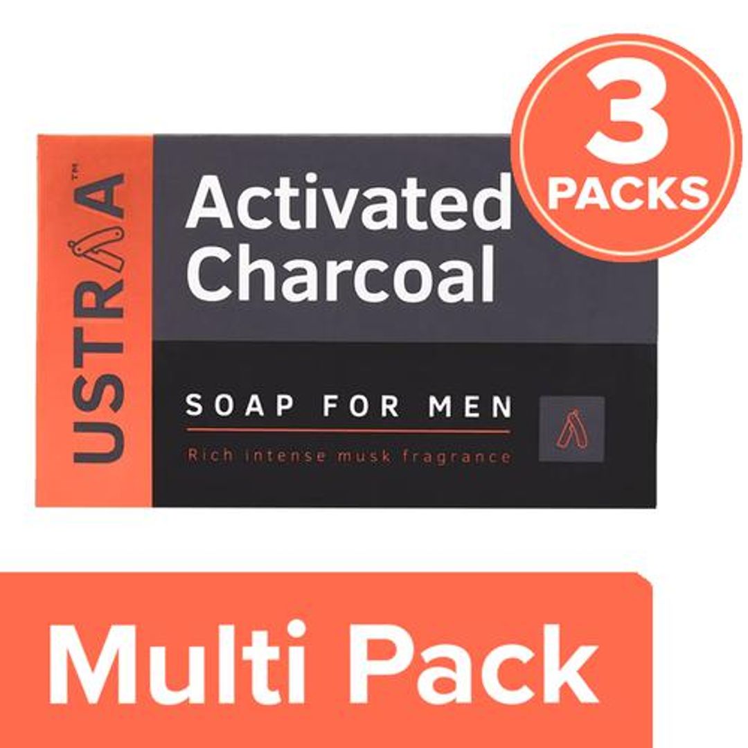 Ustraa Deo Soap For Men With Activated Charcoal, 3x100 g Multipack