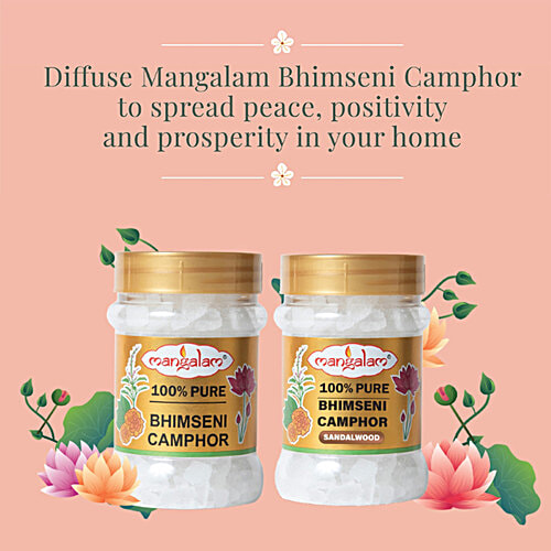 Mangalam Pure Bhimseni Camphor - Leaves No Residue + Sandalwood, Each 100 g, Combo 2 Items 
