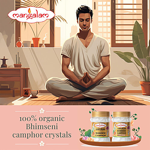 Mangalam Pure Bhimseni Camphor - Leaves No Residue + Sandalwood, Each 100 g, Combo 2 Items 