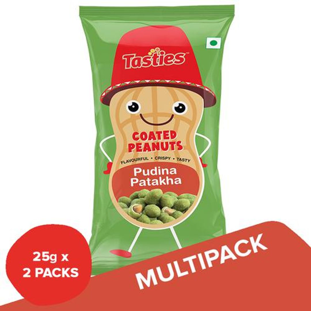 Tasties Pudina Patakha Coated Peanuts, 2x25 g Multipack