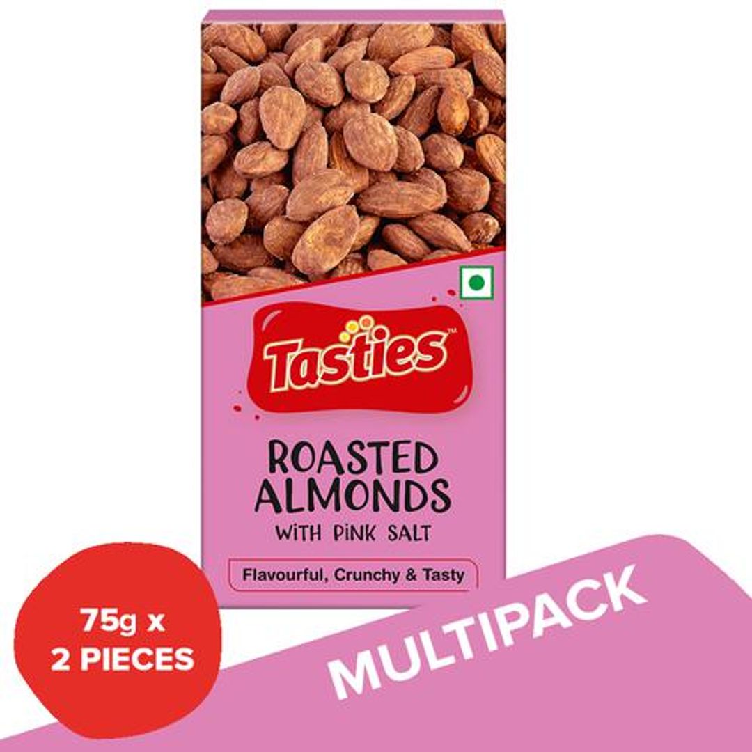 Tasties Roasted Almonds With Pink Salt - Flavourful & Crunchy, 2x75 g Multipack