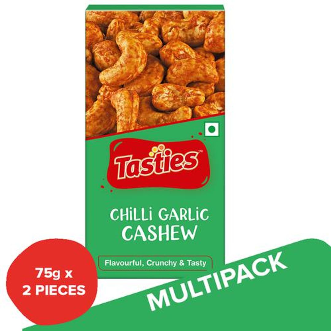 Tasties Chilli Garlic Cashew - Flavourful & Crunchy, 2x75 g Multipack