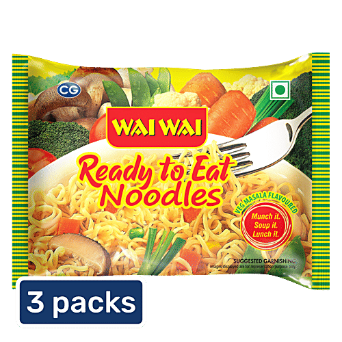Wai Wai Ready To Eat Veg Masala Flavoured Instant Noodles, 3x65 g (Multipack) 