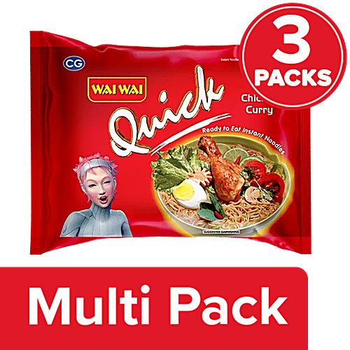 Wai Wai Quick Ready To Eat Chicken Curry Noodles, 3 x 62 g Multipack 