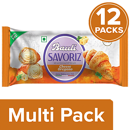 Bauli Savoriz Puffed Roll - With Cheese Oregano, Vegetarian, Soft & Creamy, 12x45 g Multipack