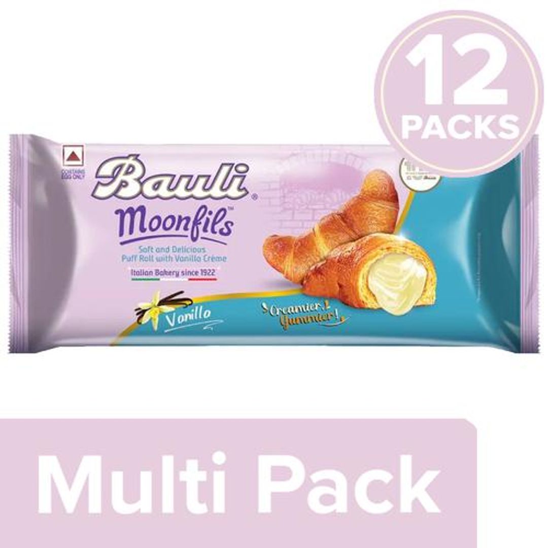 Bauli Moonfils - Vanilla, Centre Filled Puff Rolls, Italian Recipe, Soft & Delicious, 12x50 g Multipack