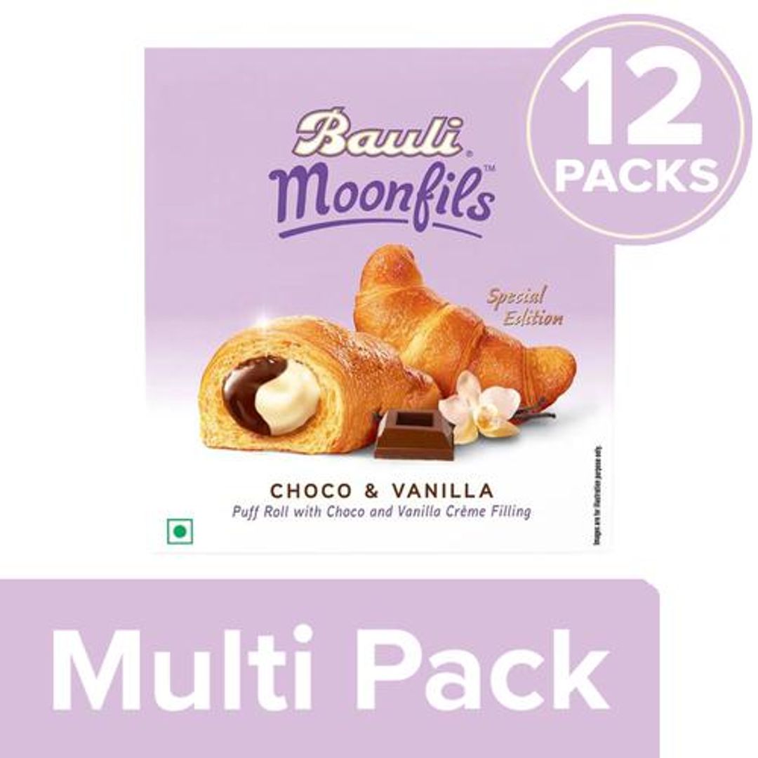 Bauli Moonfils Choco & Vanila - Puff Rolls With Creme Filling, 12x110 g Multipack
