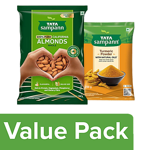 Tata Sampann Pure California Almonds Whole 500g +Turmeric Powder With Natural Oils 500g, Combo 2 Items 