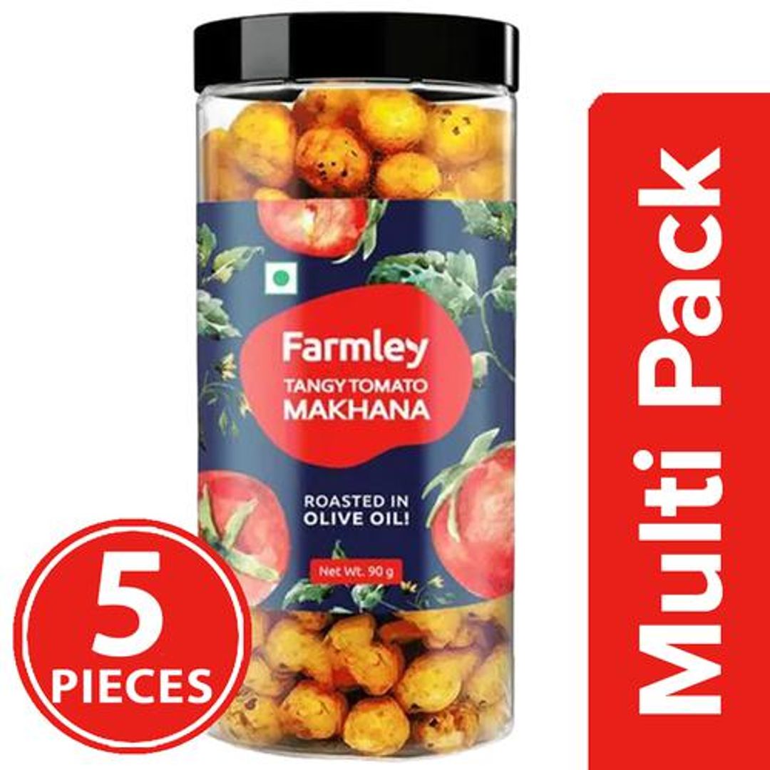 Farmley Roasted Makhana - Tangy Tomato, Rich In Protein, Calcium, Yummy Snacking, 5x90 g Multipack