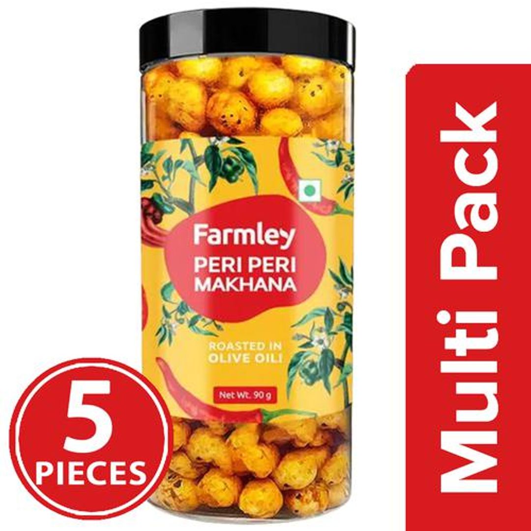 Farmley Roasted Makhana - Peri Peri, Rich In Protein, Calcium, Yummy Snacking, 5x90 g Multipack